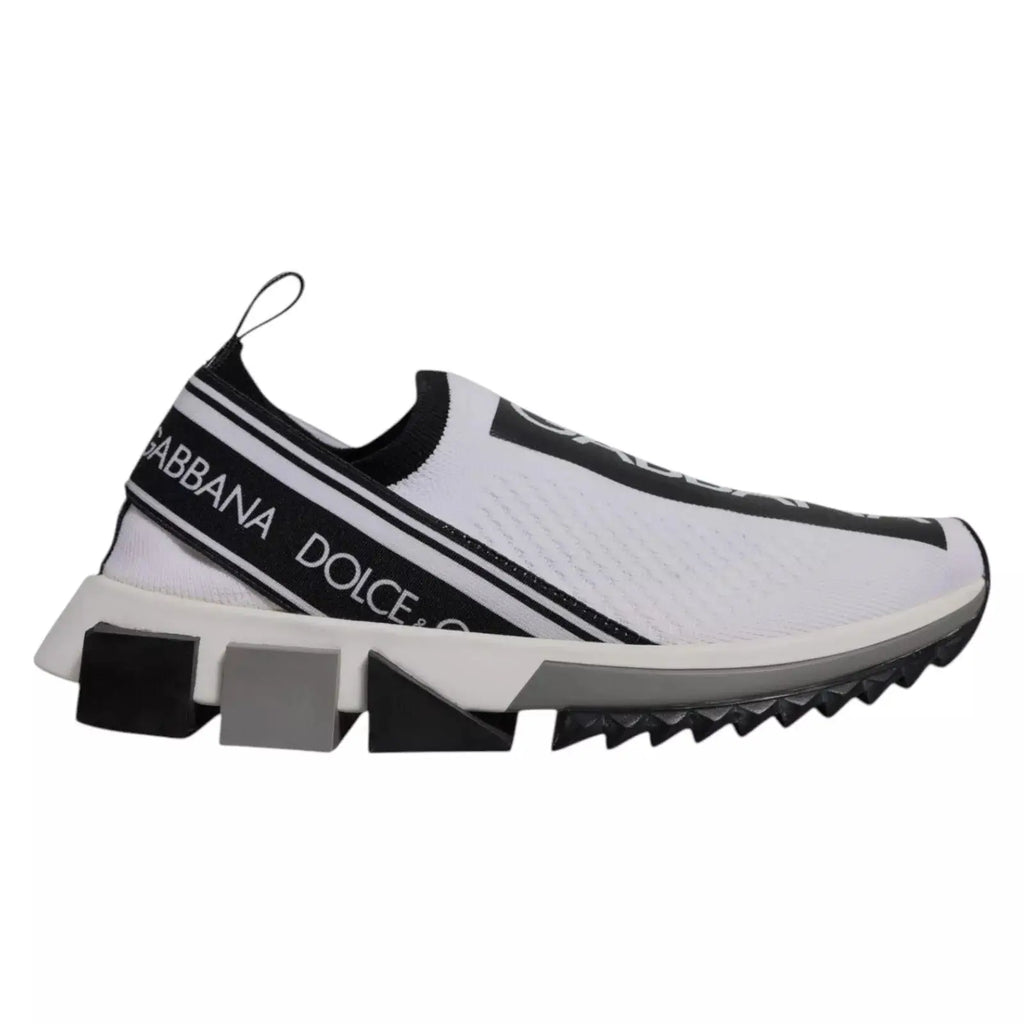 Baskets dolce & gabbana blanches et noires slip-on avec dessus texturé, bande logo audacieuse et semelle géométrique épaisse
