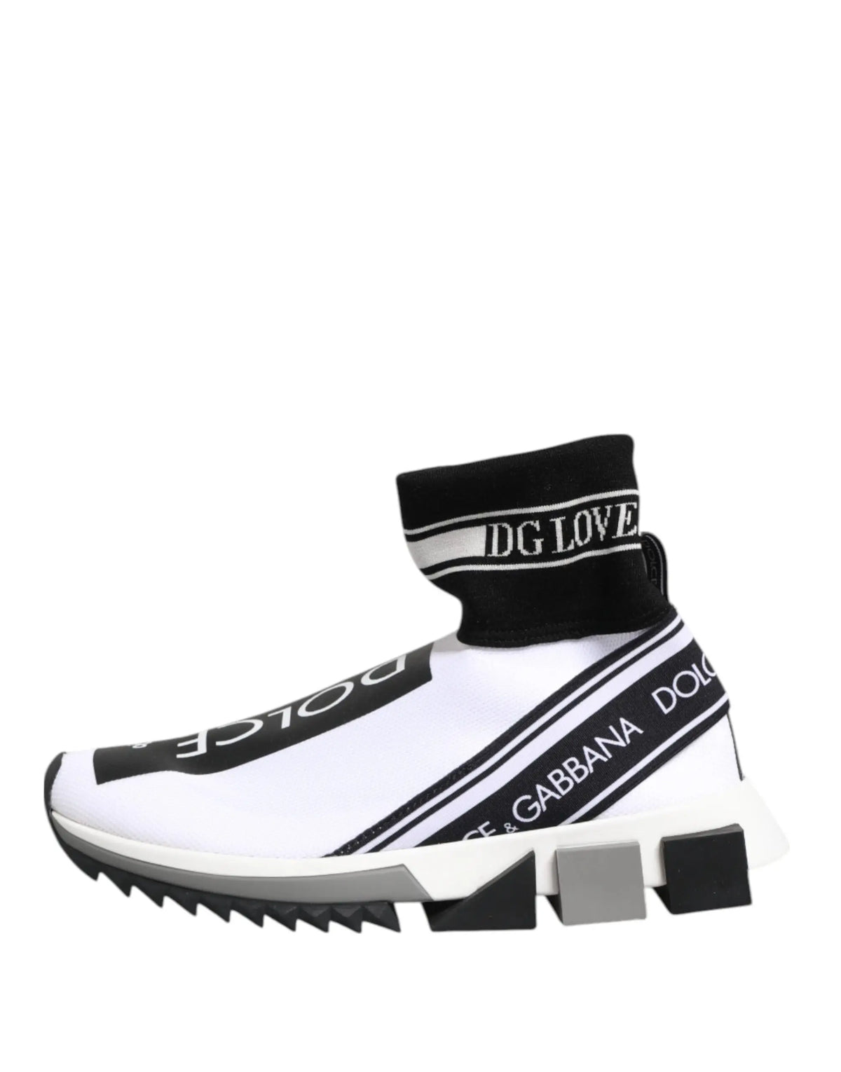 Baskets chaussettes dolce & gabbana blanches et noires avec rayures de marque audacieuses