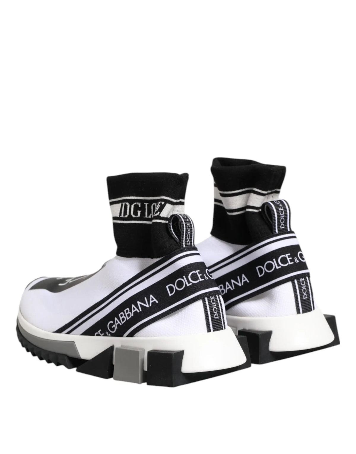 Baskets chaussettes dolce & gabbana blanc avec bandes noires et semelle compensée style sorrento
