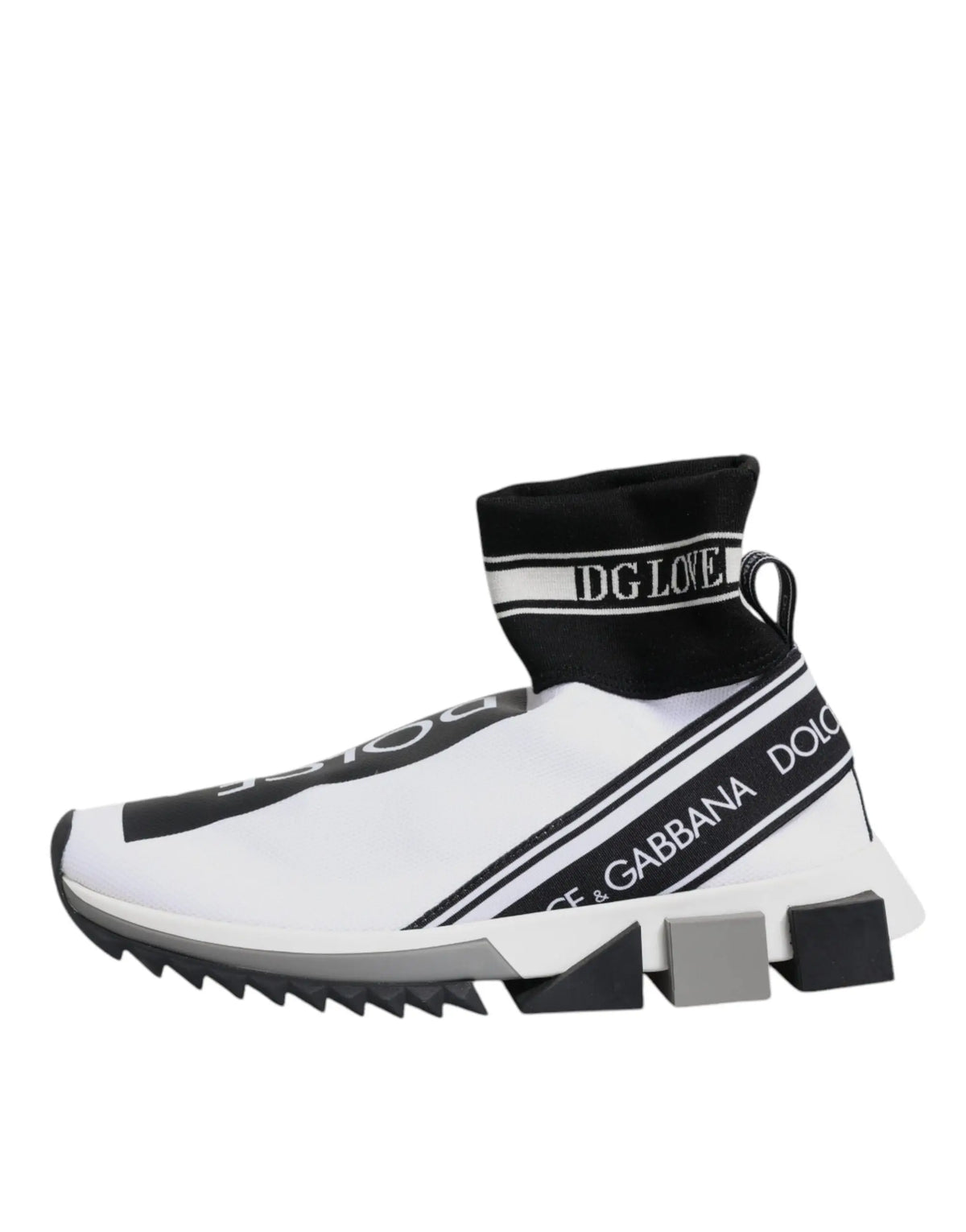 Baskets dolce & gabbana sorrento blanches et noires en style chaussette avec bandes diagonales audacieuses et semelle géométrique épaisse