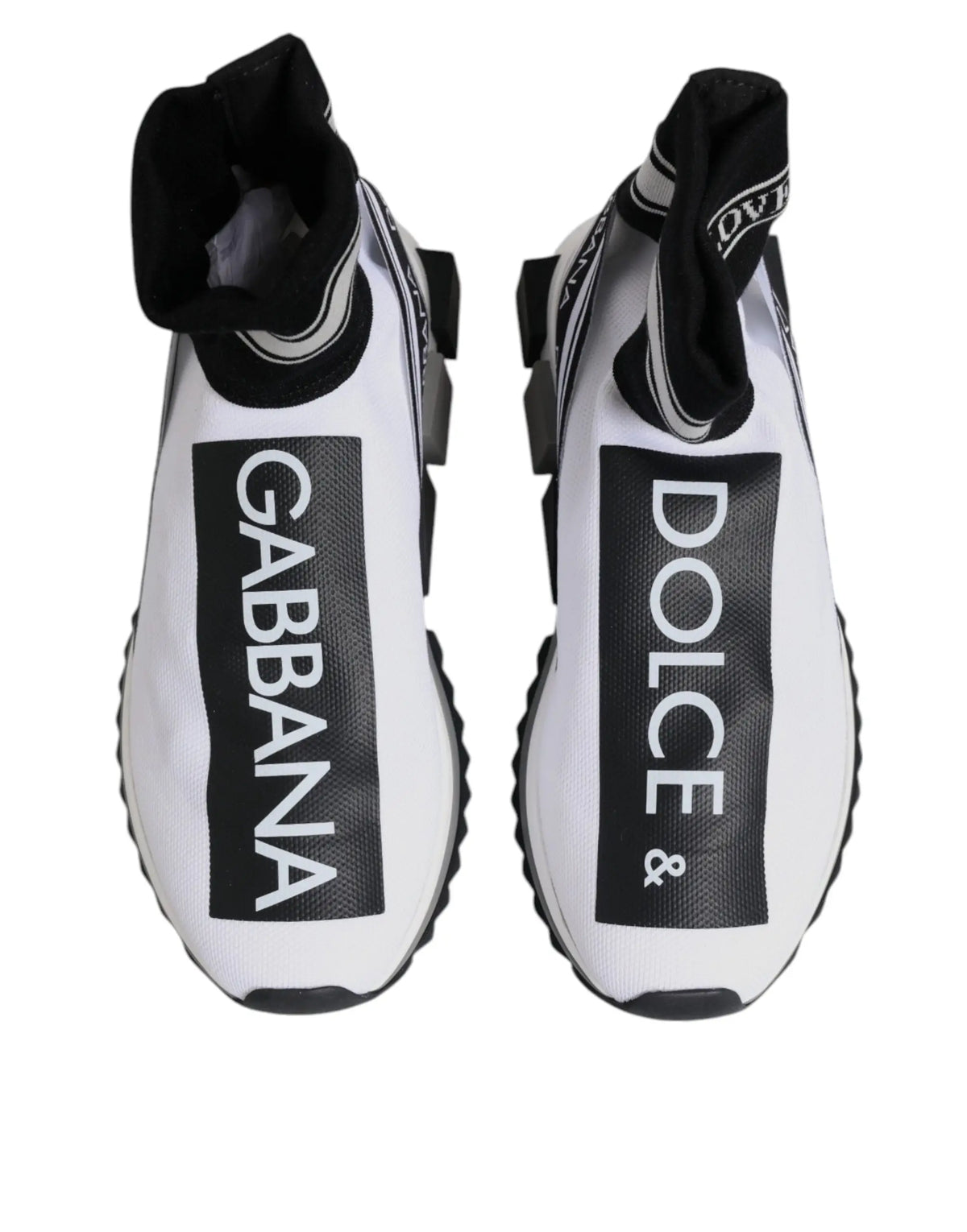 Baskets montantes blanche et noire dolce gabbana avec large logo vertical sur le côté modèle sorrento socks