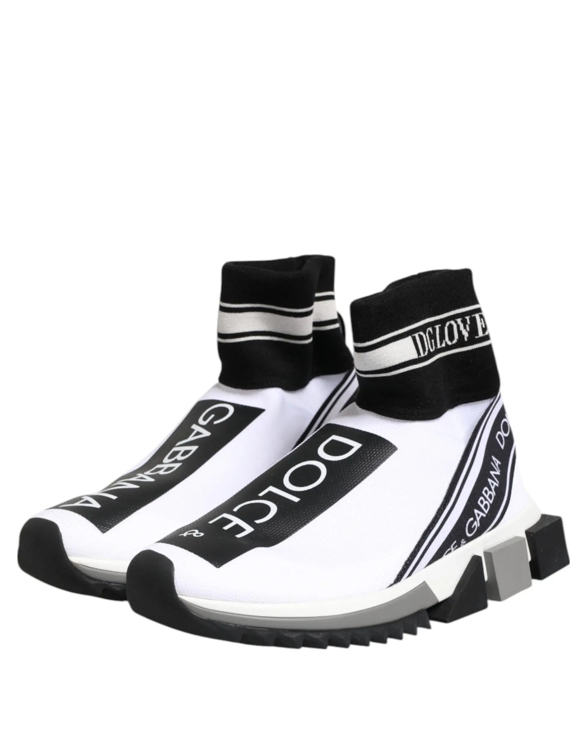 Dolce & Gabbana baskets chaussettes sorrento blanches et noires avec branding audacieux sur les côtés