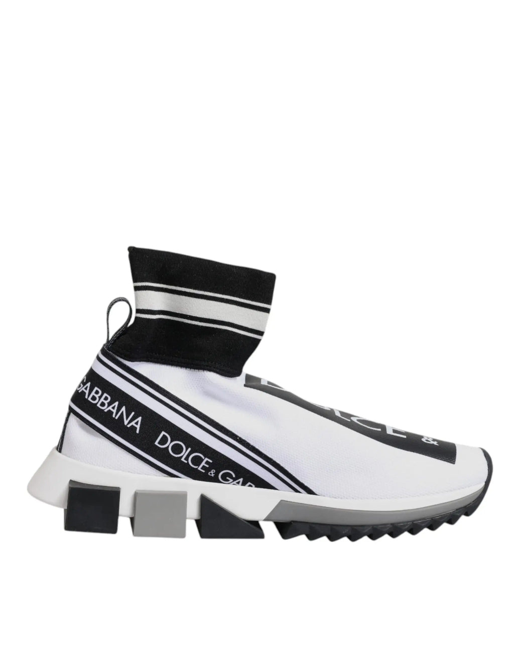 Baskets chaussettes dolce & gabbana sorrento blanches et noires avec semelle en caoutchouc texturée