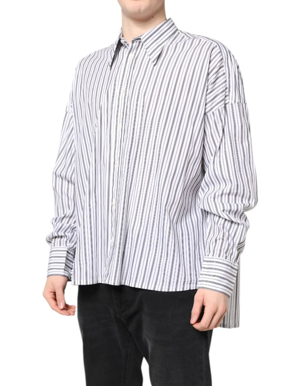 Chemise décontractée dolce & gabbana blanc avec rayures noires verticales manches longues boutonnée ample