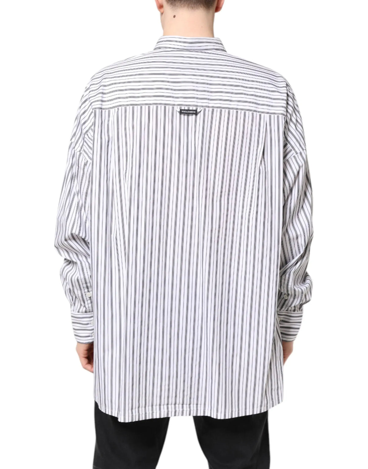 Chemise casual dolce gabbana blanche à rayures noires verticales avec boutons manches longues ample