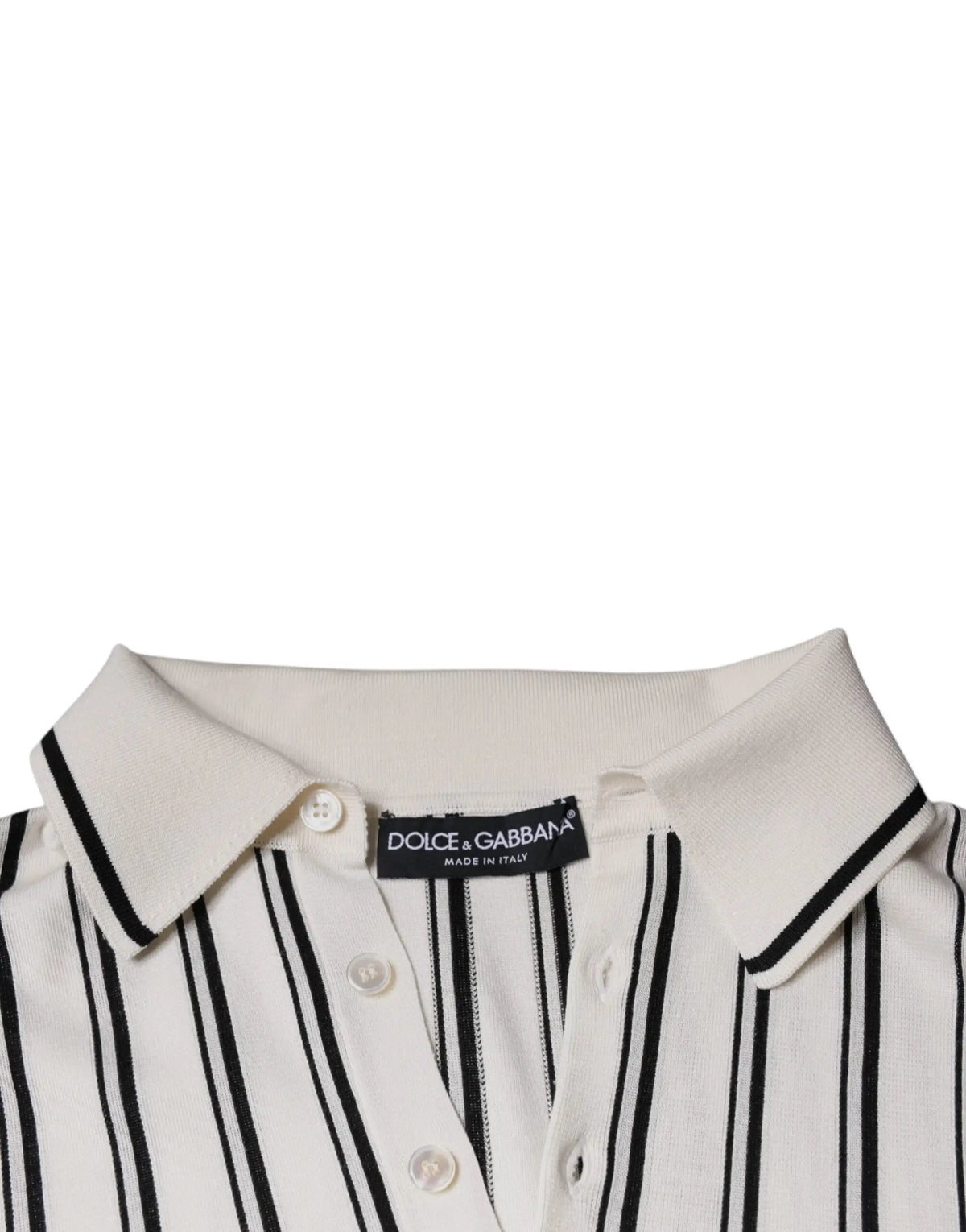 Polo shirt dolce et gabbana blanc avec rayures noires verticales et col assorti manches courtes