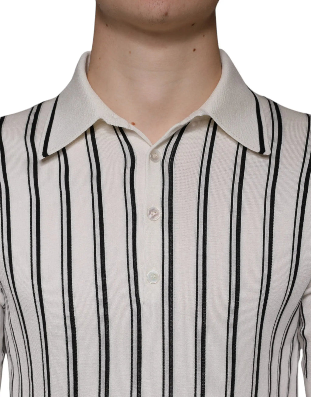 Polo blanc cassé à rayures noires dolce gabbana en maille côtelée avec col classique manches courtes