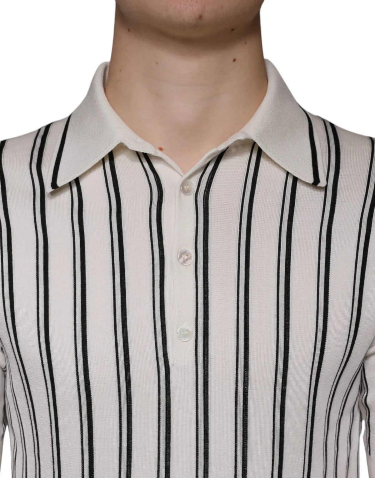Polo blanc cassé à rayures noires dolce gabbana en maille côtelée avec col classique manches courtes