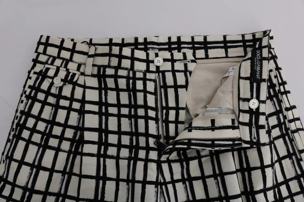 Pantalon à carreaux noir et blanc taille haute dolce & gabbana avec boutonnières et étiquette de marque à l’intérieur