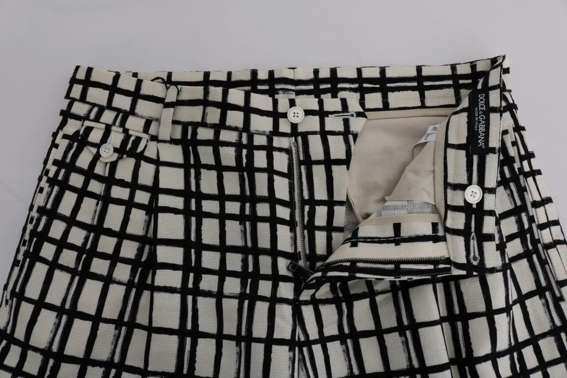 Pantalon à carreaux noir et blanc taille haute dolce & gabbana avec boutonnières et étiquette de marque à l’intérieur