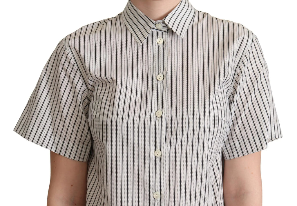 Chemise dolce gabbana à manches courtes à rayures noires et blanches avec col classique et boutons crème