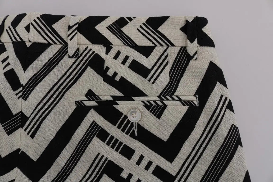 Pantalon dolce & gabbana blanc noir à motif géométrique en coton lin avec coupe structurée et ajustée