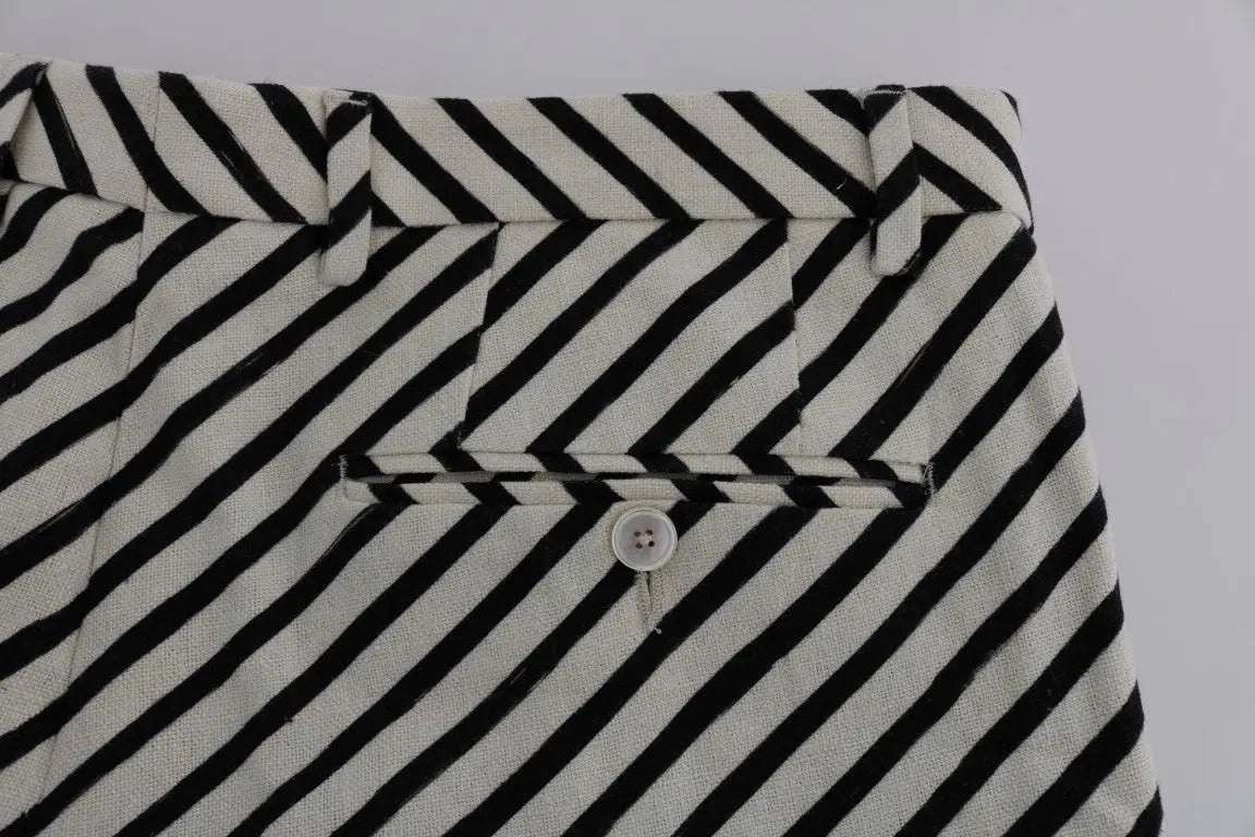 Dolce & gabbana shorts en chanvre blanc et noir à rayures diagonales avec poche avant boutonnée pour un style casual