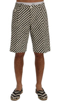 Dolce & gabbana shorts décontractés en chanvre blanc et noir à rayures diagonales avec espadrilles assorties