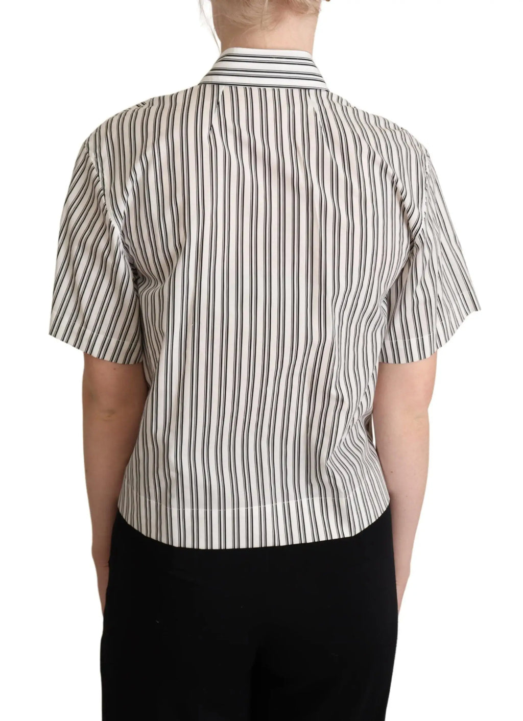 Chemise dolce gabbana blanche à rayures noires avec manches courtes col classique et coutures soignées