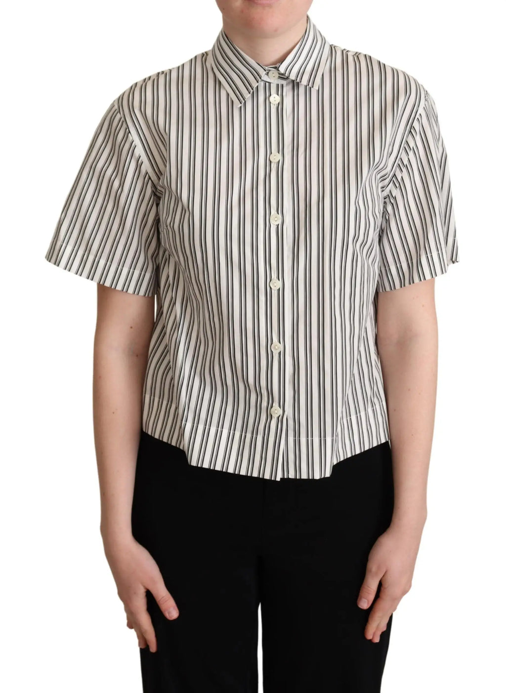 Chemise dolce & gabbana blanche à rayures noires verticales à manches courtes en tissu léger et élégant