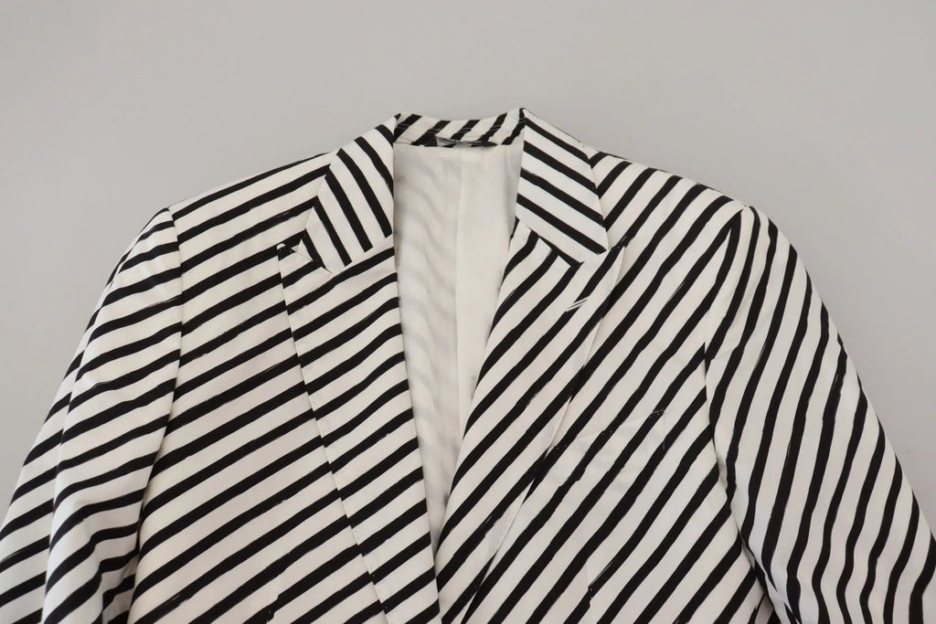 Dolce & Gabbana blazer slim fit blanc et noir à rayures diagonales en tissu ajusté et structuré