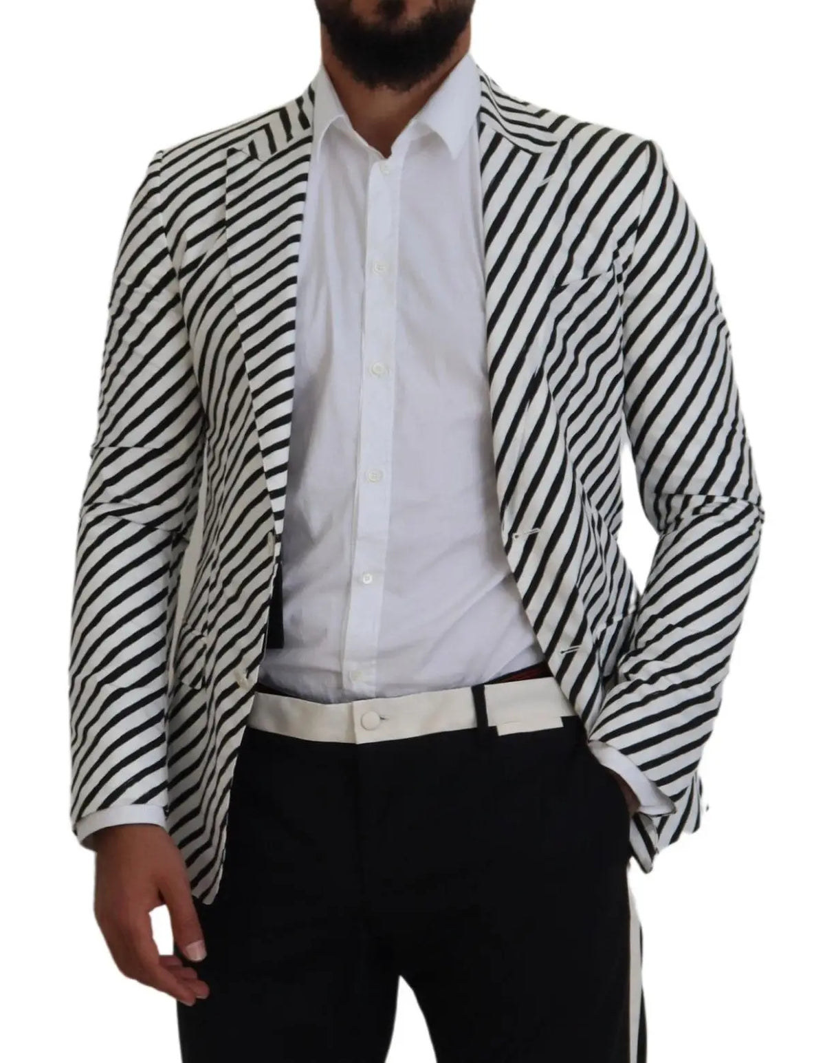 Dolce & gabbana blazer slim fit à rayures diagonales noires et blanches avec coupe ajustée élégante