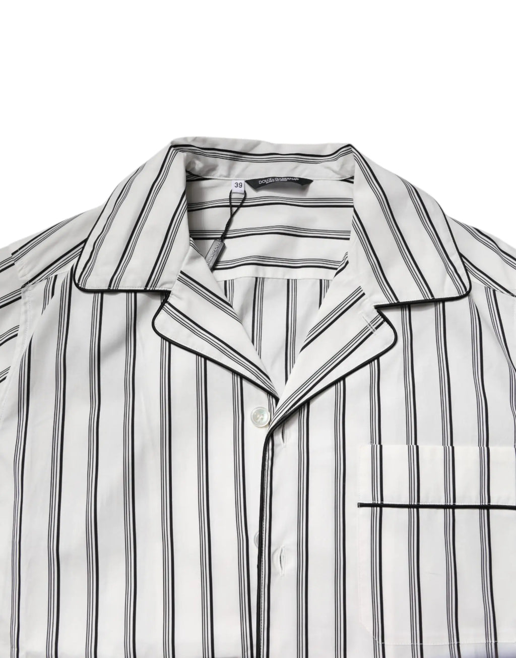 Chemise de pyjama homme dolce & gabbana en coton blanc avec rayures noires verticales et liseré noir contrastant