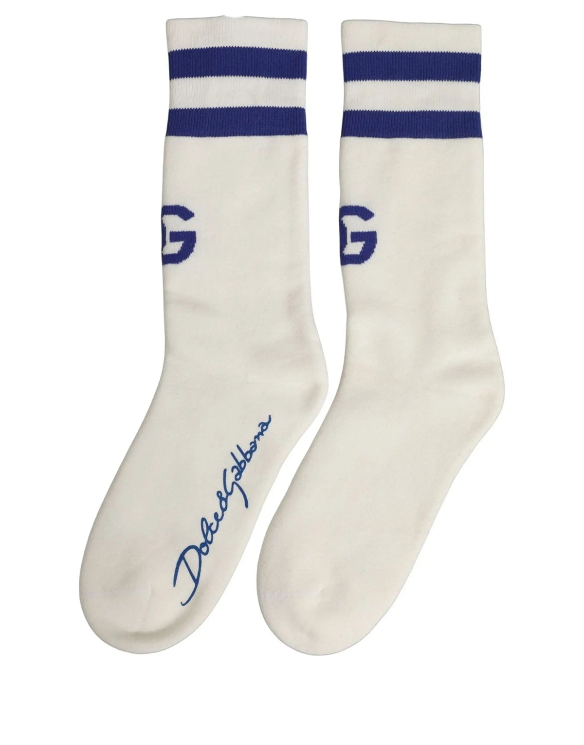 Chaussettes dolce & gabbana blanches et bleues en coton avec rayures et logo pour femmes