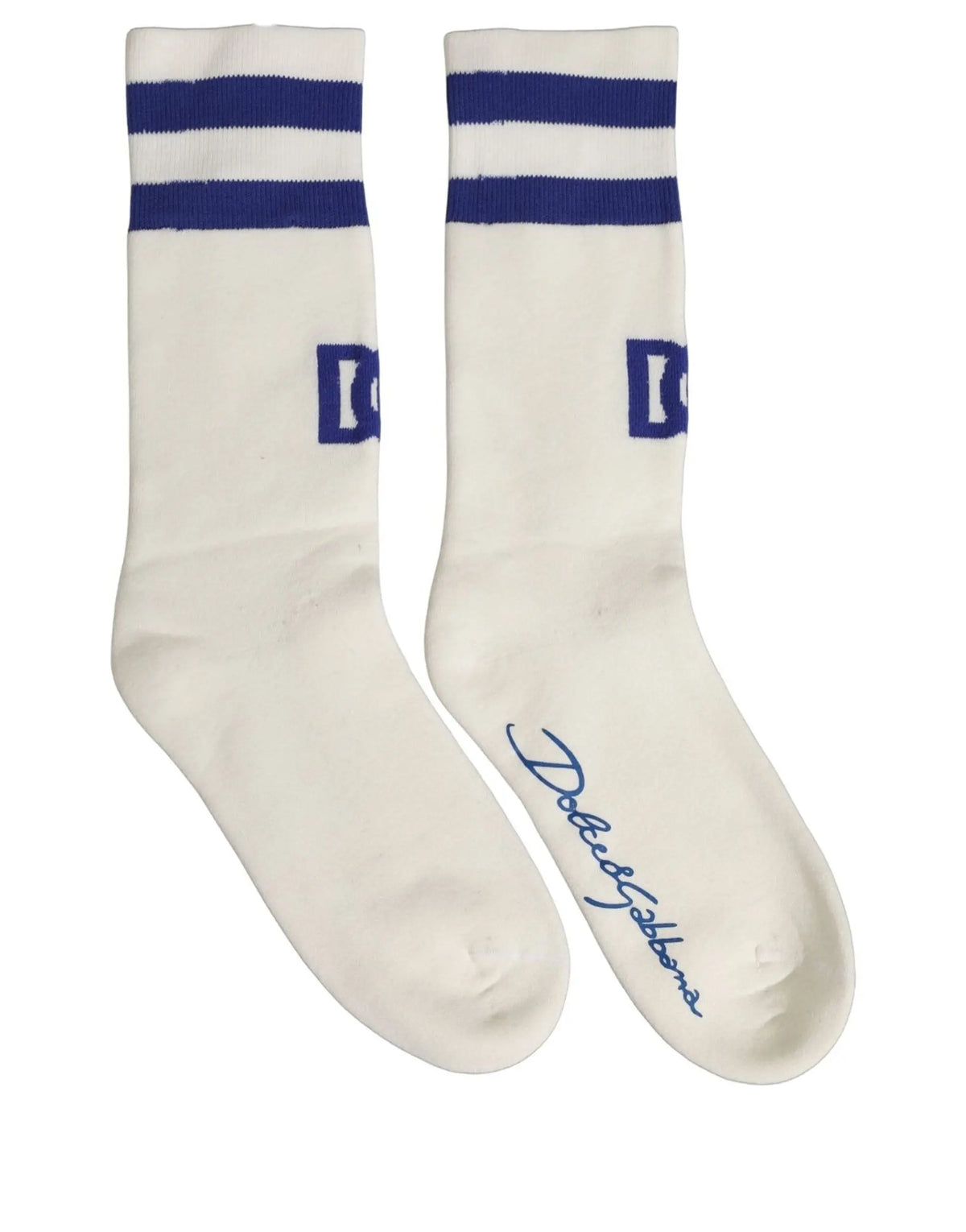 Chaussettes dolce & gabbana blanches et bleues en coton avec rayures marines et logo femme accessoire