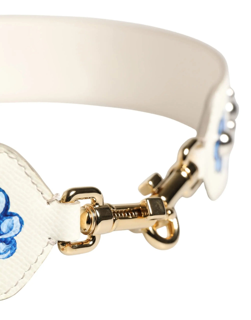 Strap d’épaule dolce & gabbana en cuir blanc crème avec broderie florale bleue et hardware doré