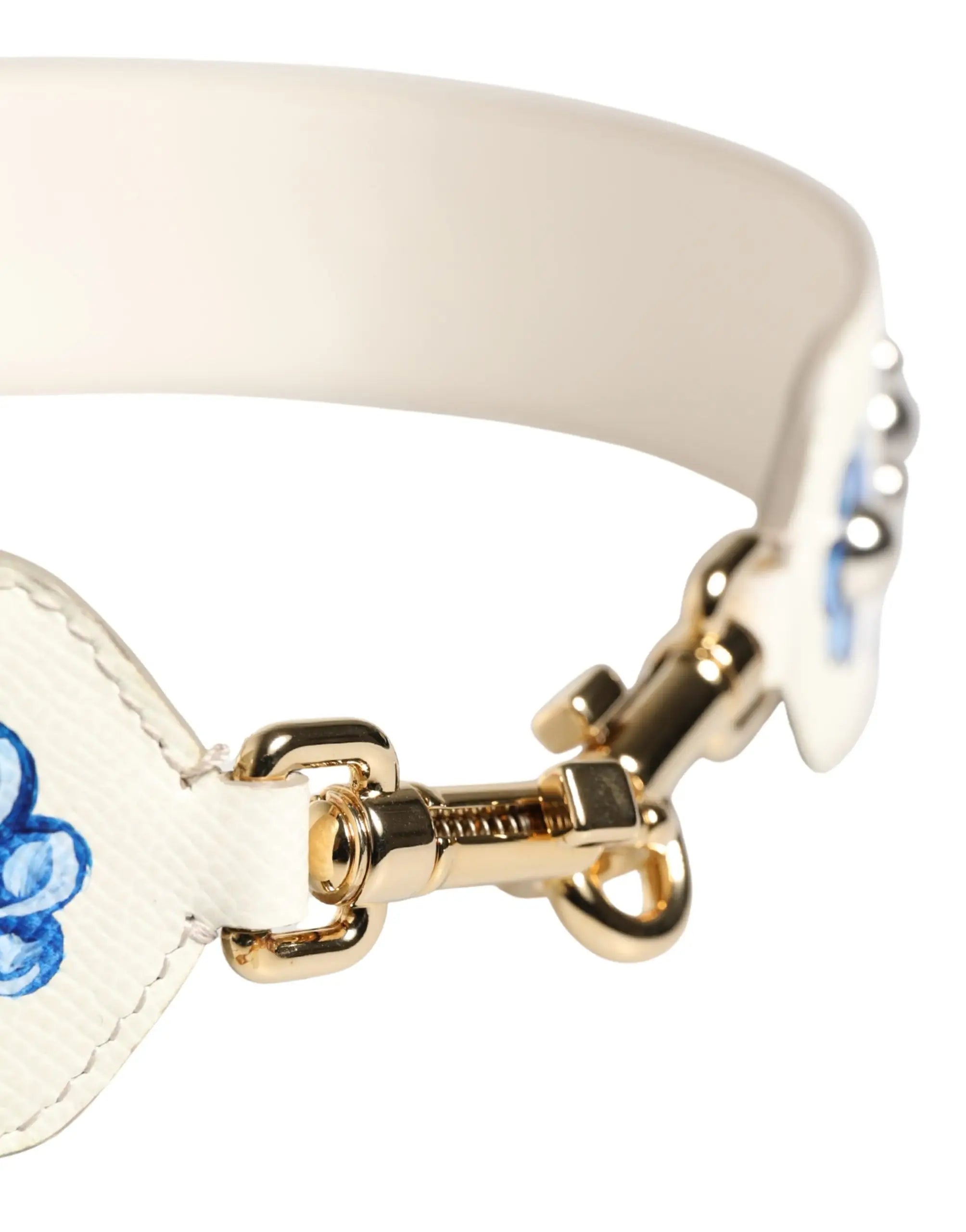 Strap d’épaule dolce & gabbana en cuir blanc crème avec broderie florale bleue et hardware doré