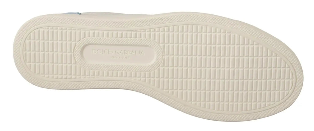 Semelle en caoutchouc couleur crème avec motif en grille et logo polo ralph lauren embossé sur baskets dolce & gabbana cuir blanc bleu