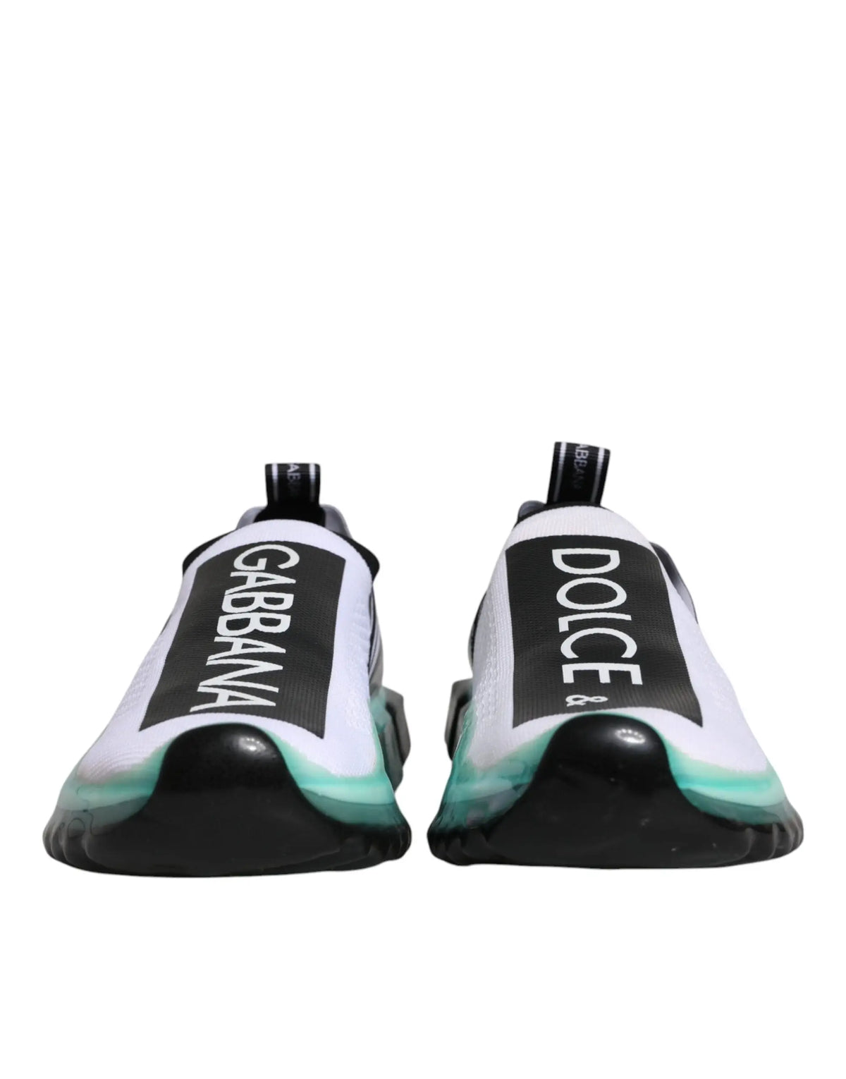 Dolce & gabbana blancs et noirs sneakers slip-on avec accent translucide bleu sarcelle sur la semelle