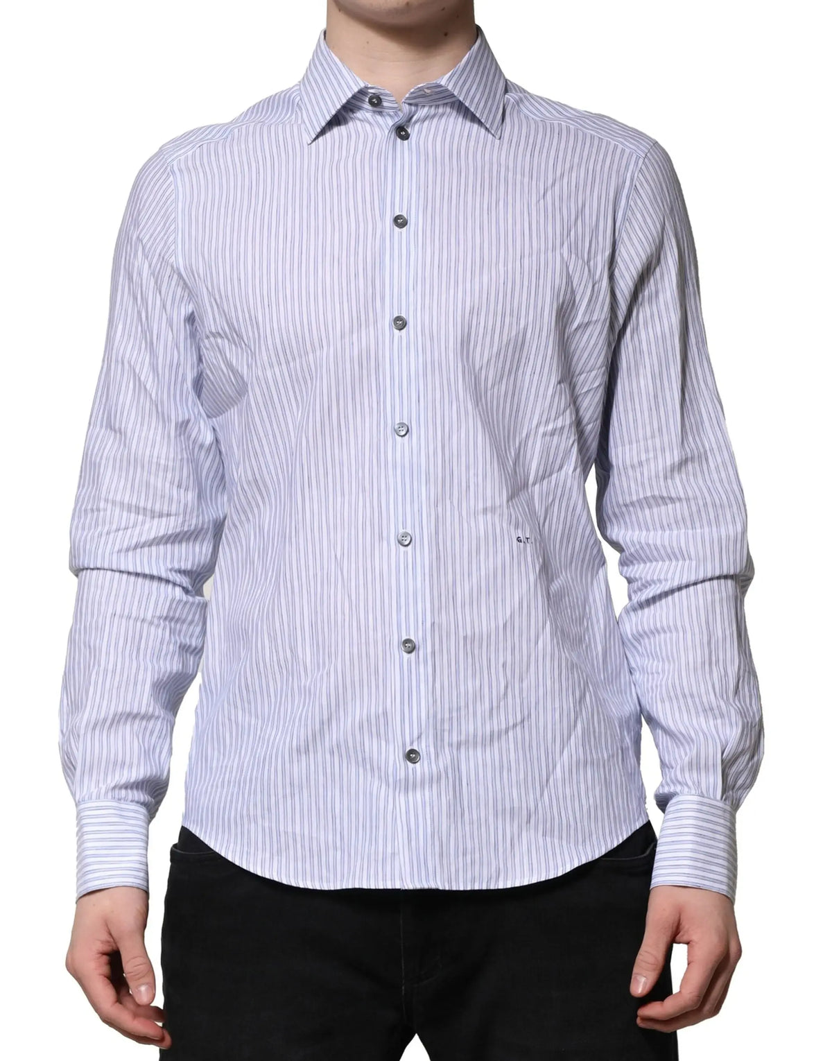 Chemise homme dolce gabbana en coton blanc bleu à rayures verticales fines avec col boutonné pour tenue formelle