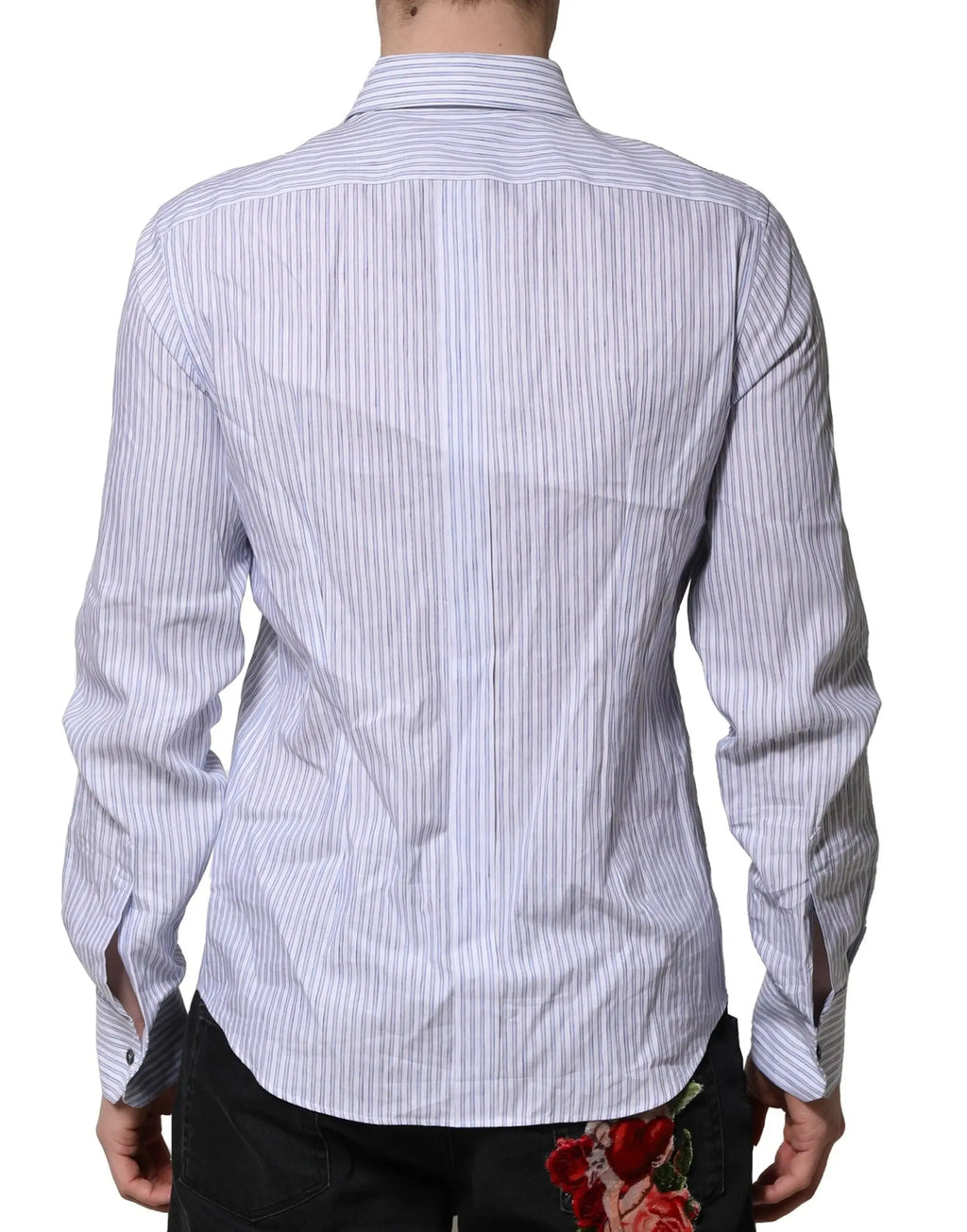 Chemise de costume blanche et bleue à rayures verticales en coton dolce gabbana avec col classique manches longues