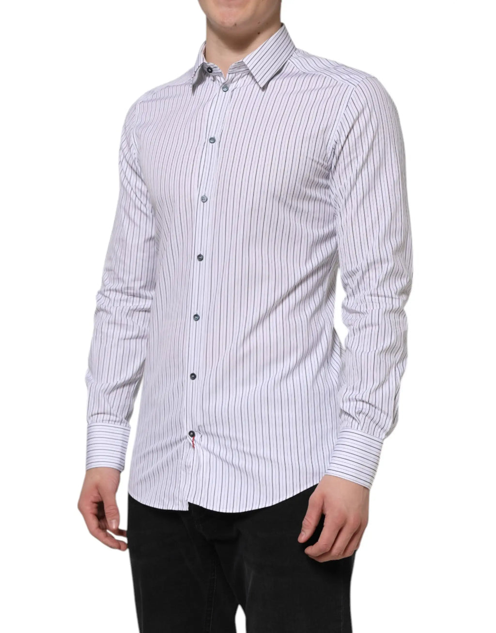 Chemise formelle dolce & gabbana blanche à rayures bleues en coton avec manches longues et col boutonné classique