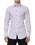 Chemise formelle dolce & gabbana en coton blanc avec fines rayures bleues et col boutonné classique à manches longues