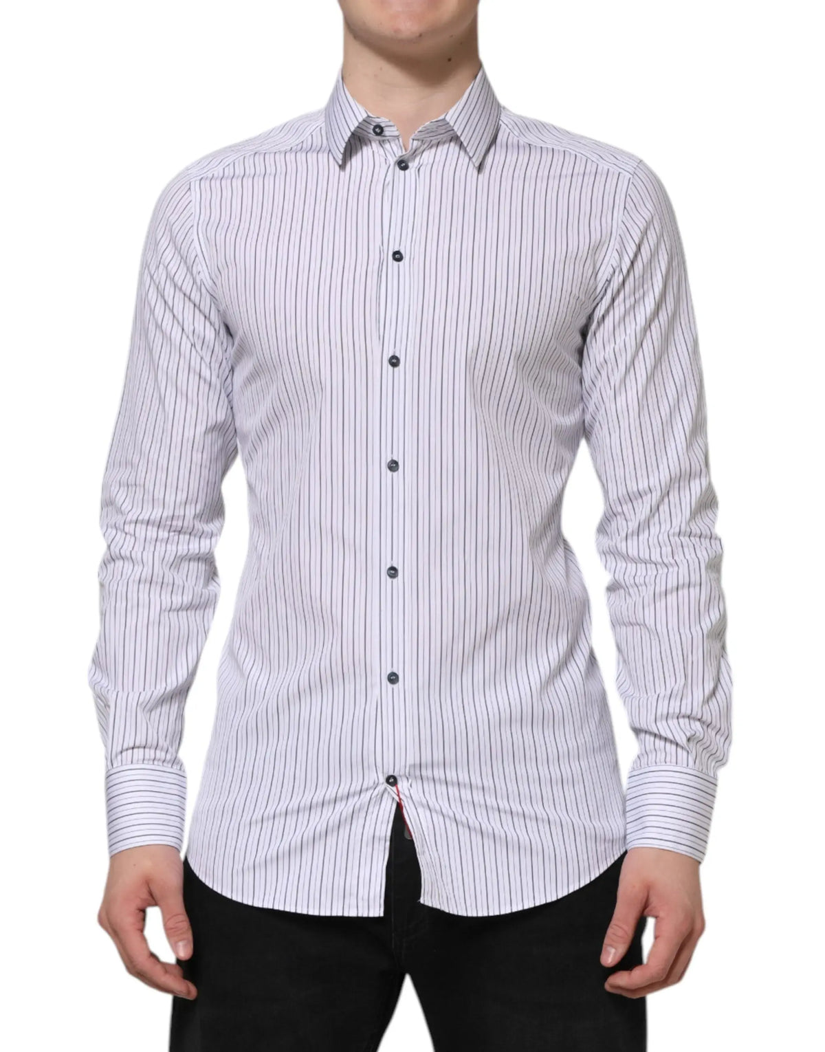Chemise formelle blanche et bleue à rayures en coton dolce & gabbana avec col boutonné classique manches longues