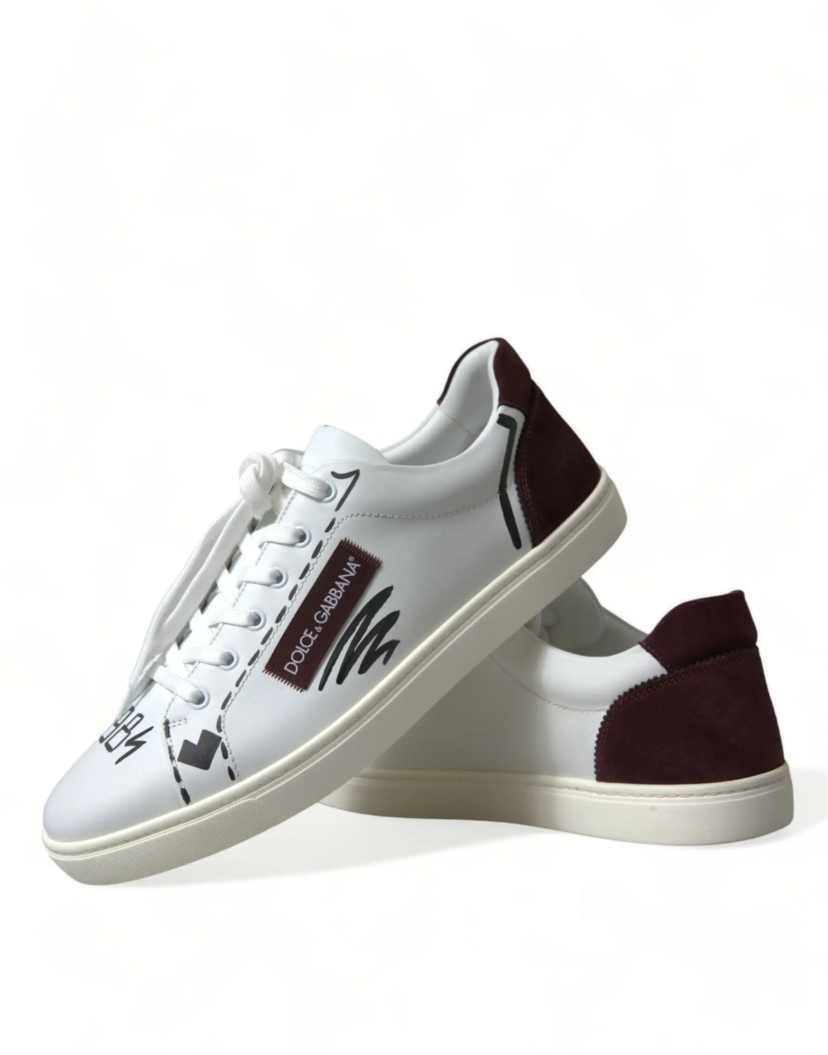 Baskets dolce & gabbana blanches et bordeaux en cuir avec accents en daim et détails graphiques noirs