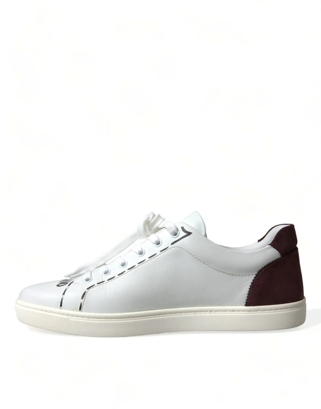 Baskets basses dolce & gabbana en cuir blanc avec talon et bout en daim brun foncé et coutures noires visibles