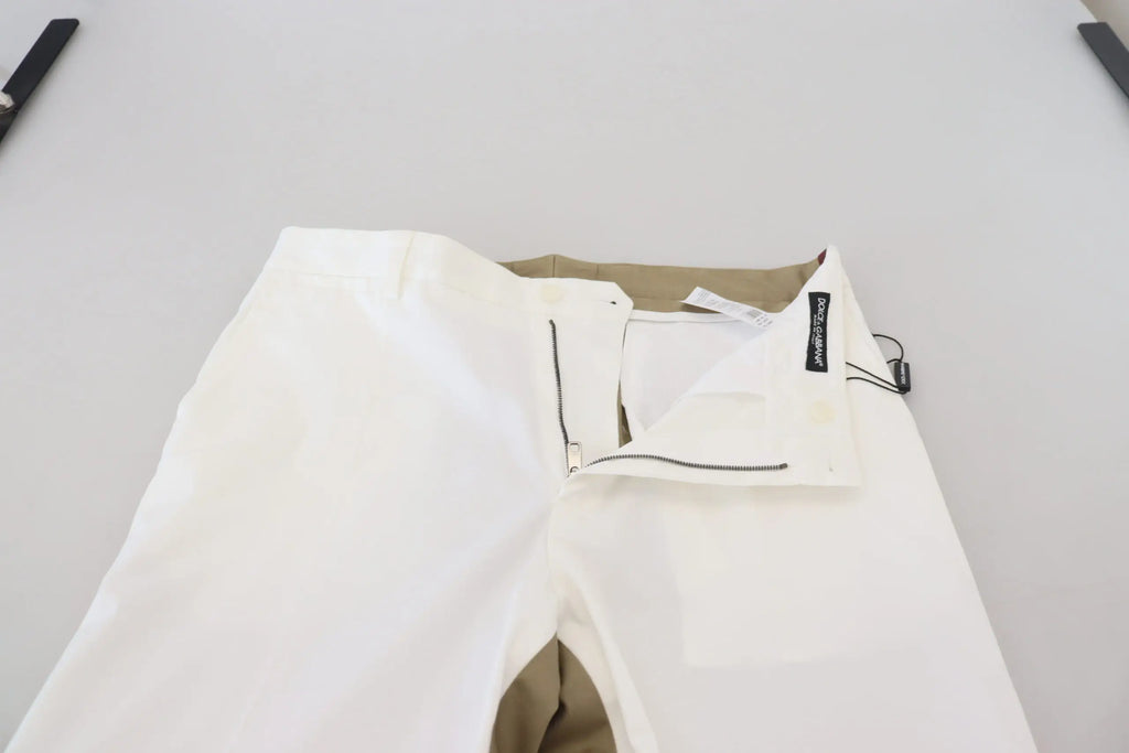 Pantalon chino slim fit dolce & gabbana blanc avec fermeture éclair et doublure beige haute taille