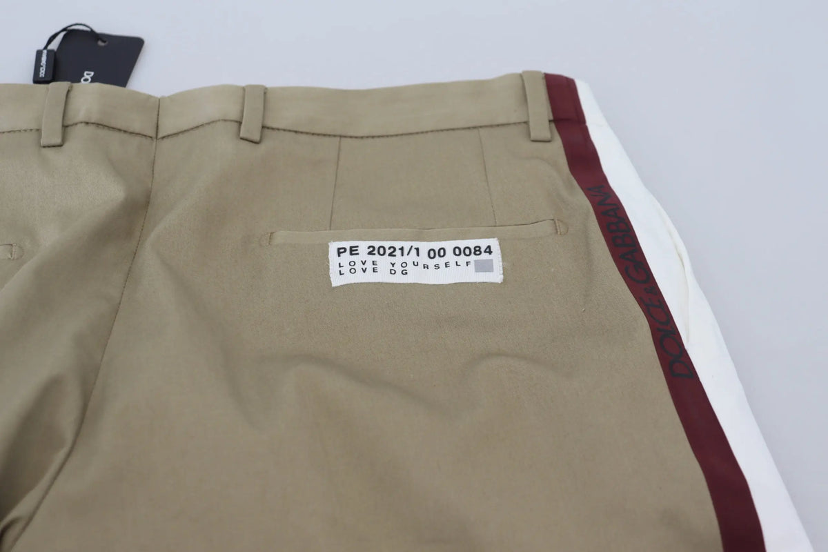Pantalon chino beige dolce & gabbana slim fit avec bande latérale rayée blanche et marron en tissu confortable