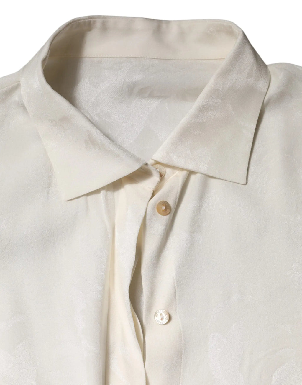 Dolce & gabbana blouse blanche à manches longues avec col net boutons assortis en tissu crème texturé