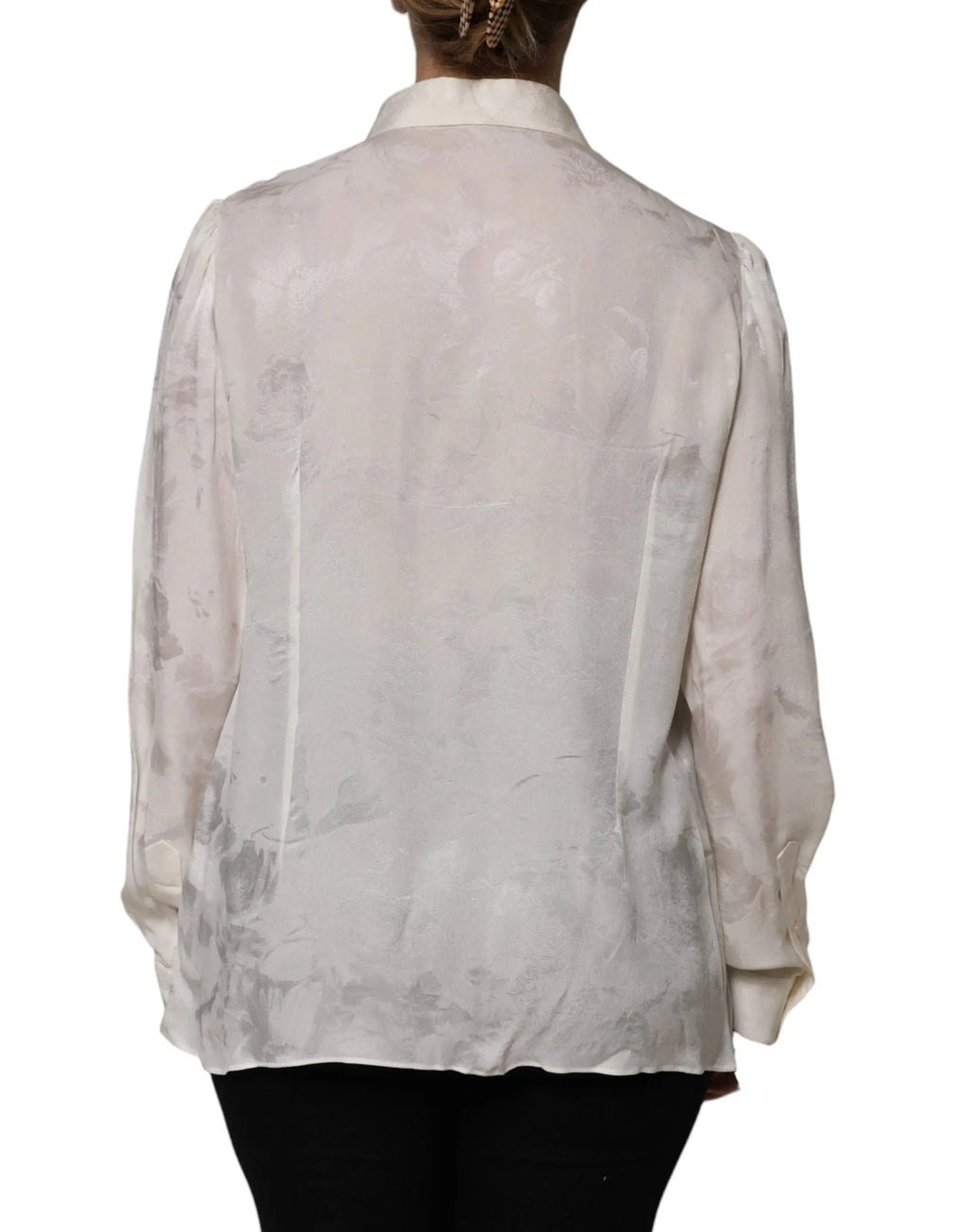Blouse blanche dolce & gabbana en tissu semi-transparent avec motif abstrait gris et plis doux au dos
