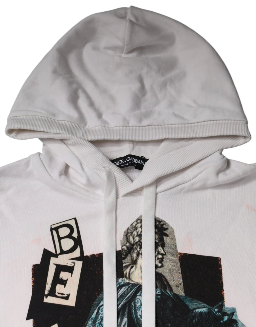 Dolce & gabbana sweat à capuche blanc en coton avec imprimé graphique audacieux et portrait classique