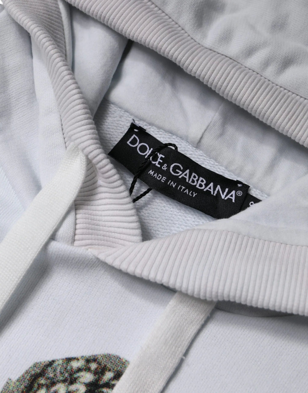 Dolce gabbana sweat à capuche blanc en coton caesar avec poignets côtelés et imprimé graphique subtil