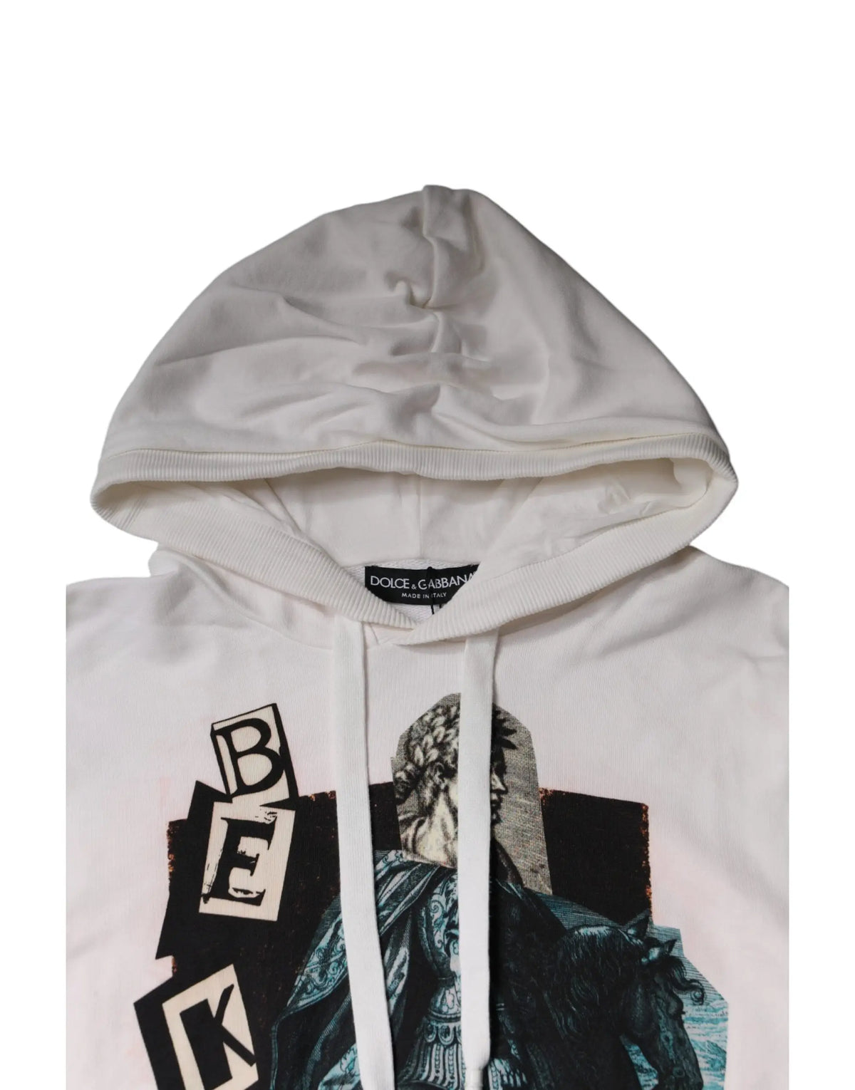 Dolce & gabbana sweat à capuche blanc en coton avec imprimé graphique audacieux noir et bleu sarcelle