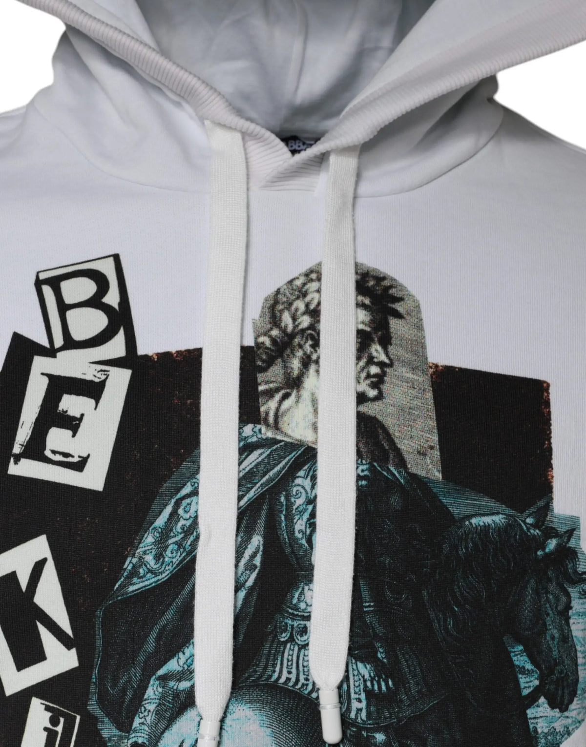 Sweat à capuche blanc dolce & gabbana en coton avec imprimé graphique portrait vintage et lettrage noir audacieux