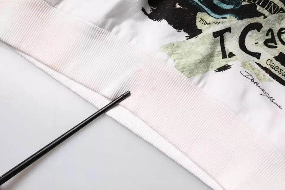 Sweatshirt blanc côtelé en coton avec imprimé graphique noir et vert dolce gabbana caesar à capuche