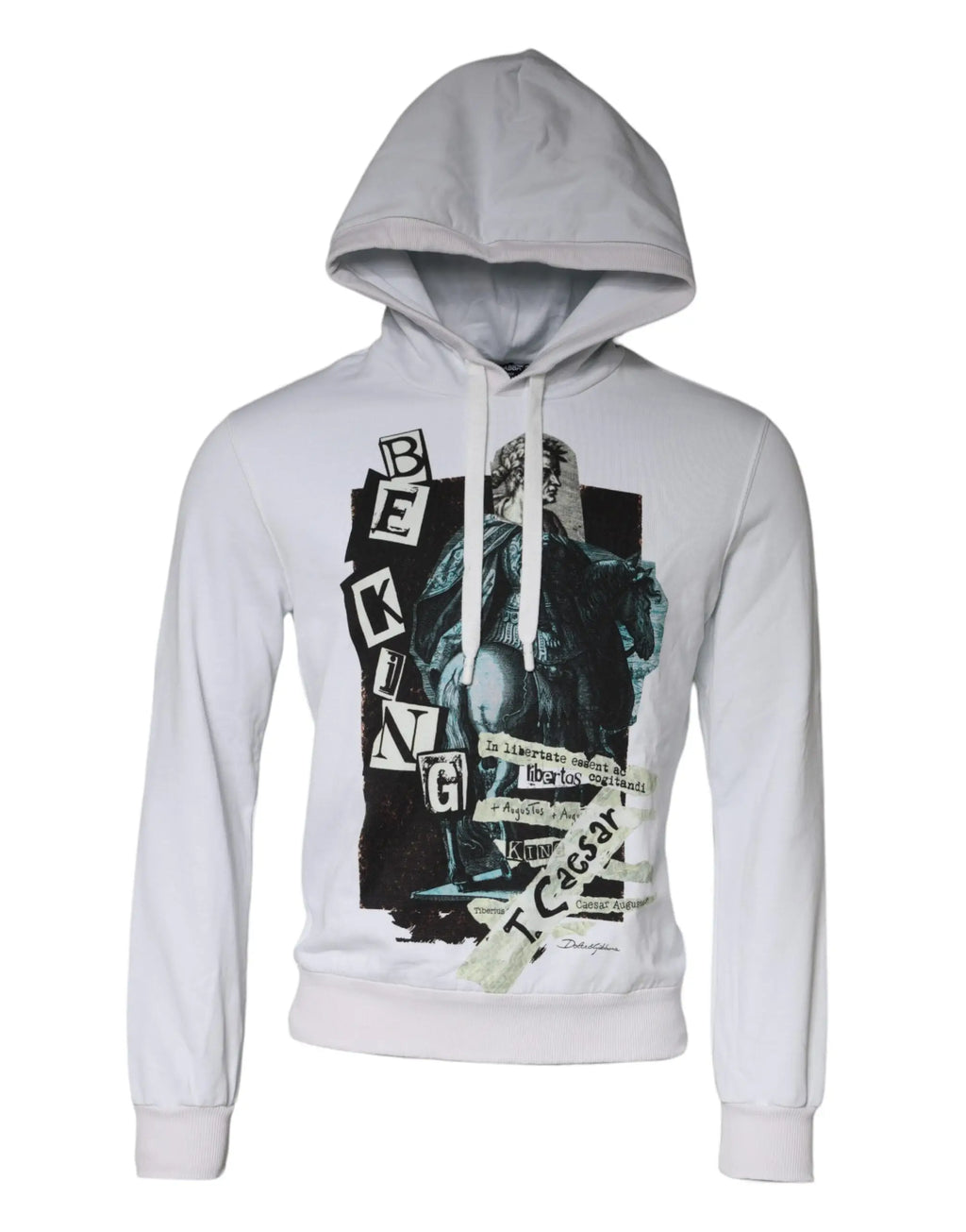 Sweat à capuche blanc dolce & gabbana en coton avec imprimé graphique noir et teal et lettrage beking