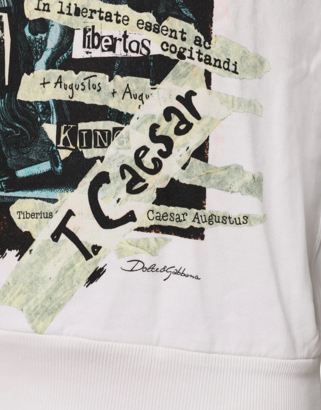 Sweat à capuche blanc en coton dolce & gabbana avec graphisme collage audacieux en noir et teal sur le devant