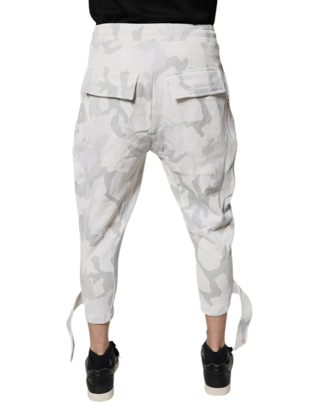 Pantalon cargo jogger blanc camouflage dolce & gabbana avec poignets à cordon gris et blanc