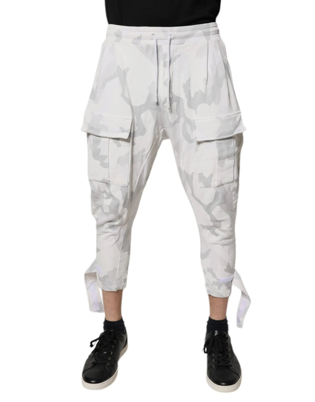 Pantalon de jogging cargo camouflage blanc dolce & gabbana avec taille à cordon et ourlets côtelés