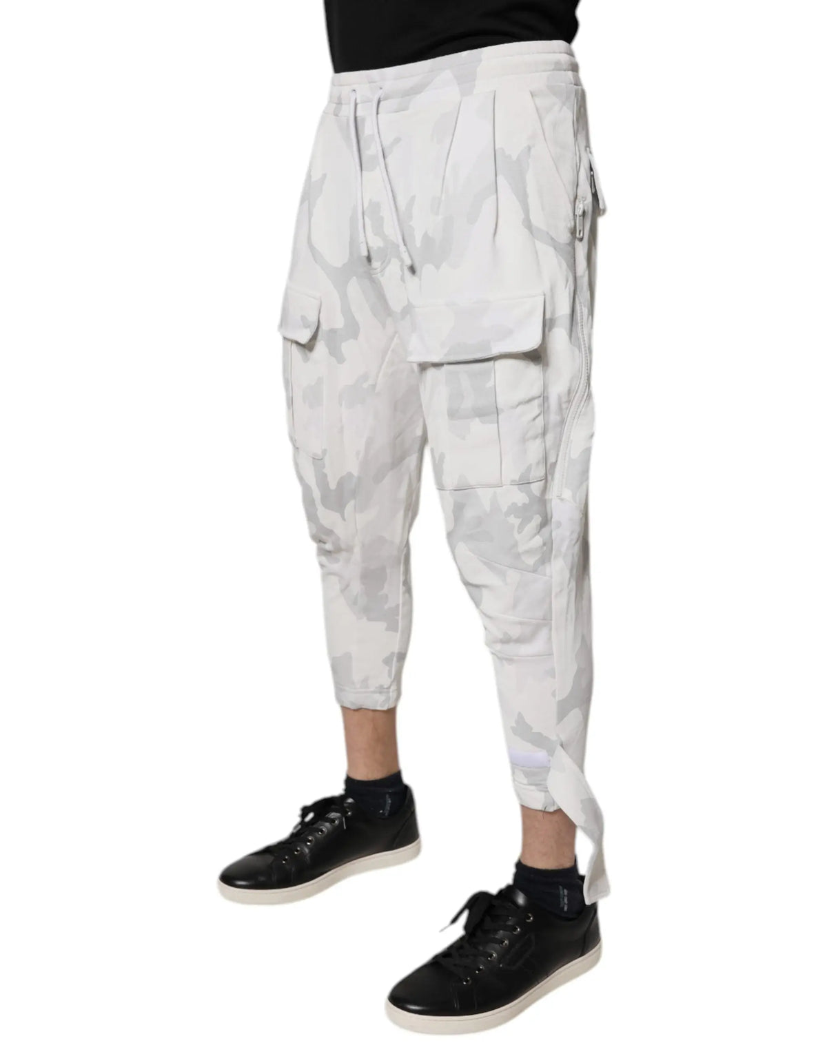 Dolce & gabbana pantalon cargo jogger camouflage blanc avec poches multiples et taille à cordon de serrage